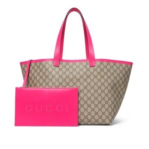 Gucci Beige and Pink Tote Bag extra Large coated Canvas